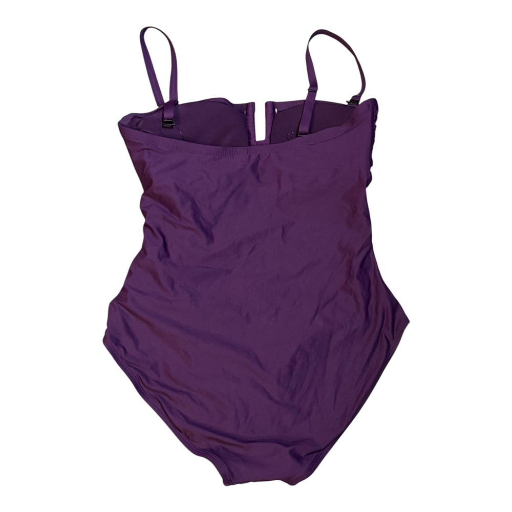 DKNY Womens Purple Ruched One‎ Piece Swimsuit Tummy Control Large NWOT - Picture 4 of 7